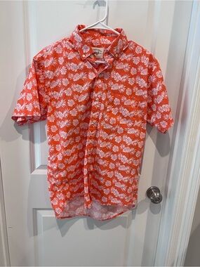 Coastal Cotton Orange and White Tropical Print Button-Up Shirt Size Medium